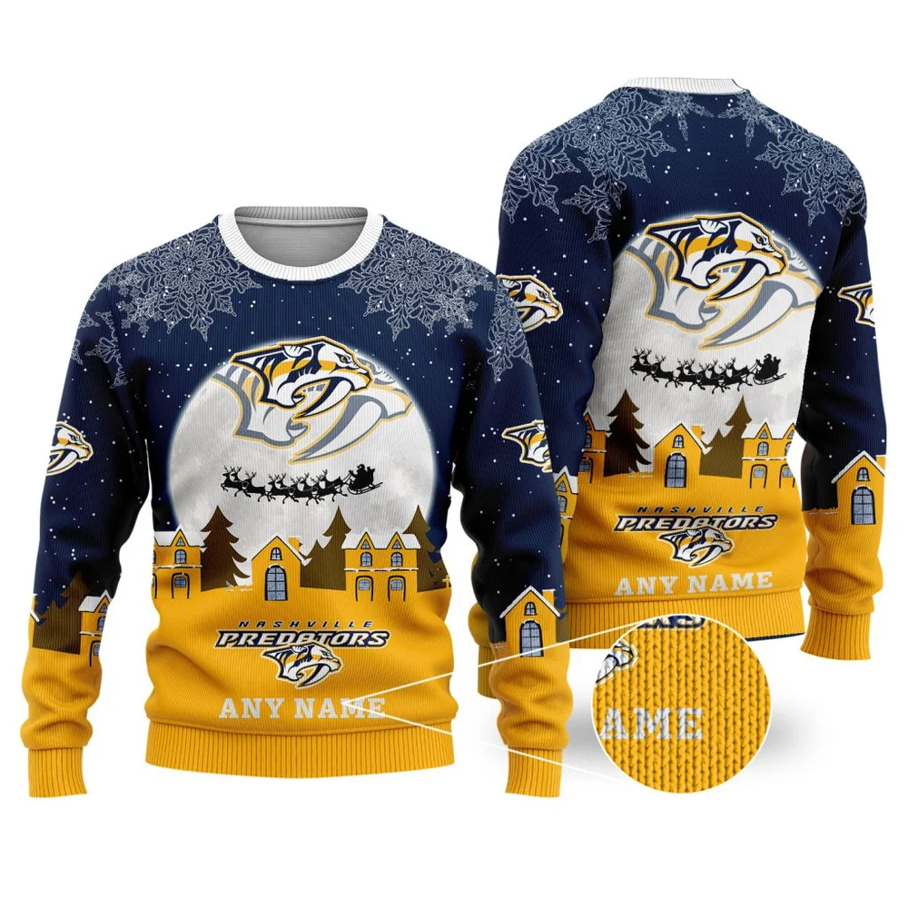 NHL Nashville Predators Personalized Name Christmas Ugly Sweater Design ST2306