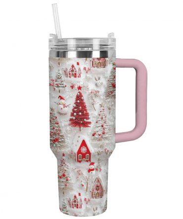 Cheerful Christmas Custom Stanley Quencher 40oz Stainless Steel Tumbler With Handle