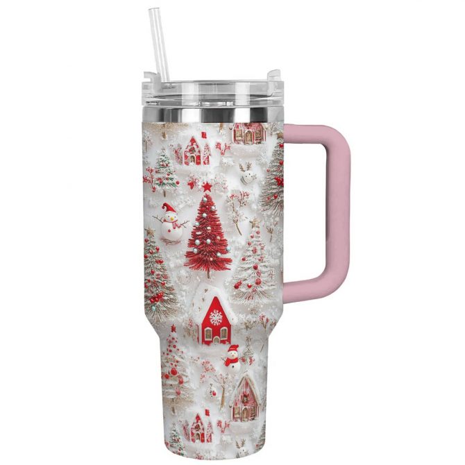 Cheerful Christmas Custom Stanley Quencher 40oz Stainless Steel Tumbler With Handle