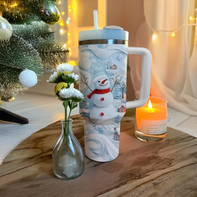 Cheerful Christmas Snowman Custom Stanley Quencher 40oz Stainless Steel Tumbler With Handle - Image 3