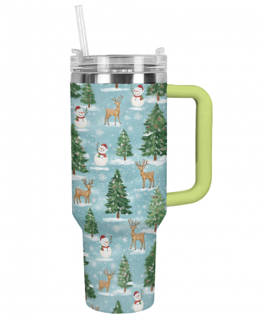 Cheerful Christmas Wonderland Custom Stanley Quencher 40oz Stainless Steel Tumbler With Handle