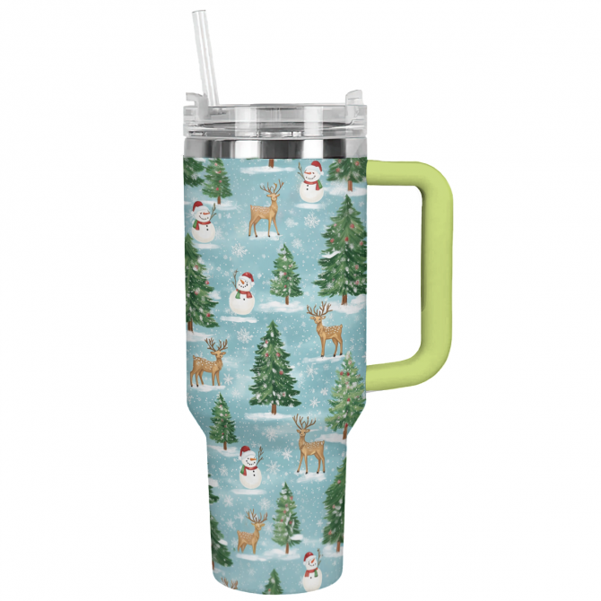 Cheerful Christmas Wonderland Custom Stanley Quencher 40oz Stainless Steel Tumbler With Handle