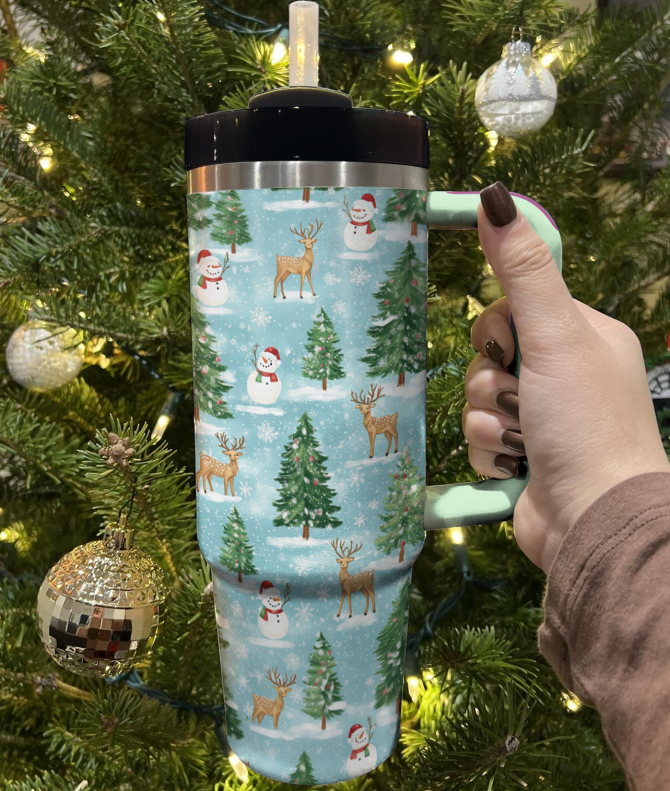Cheerful Christmas Wonderland Custom Stanley Quencher 40oz Stainless Steel Tumbler With Handle - Image 2