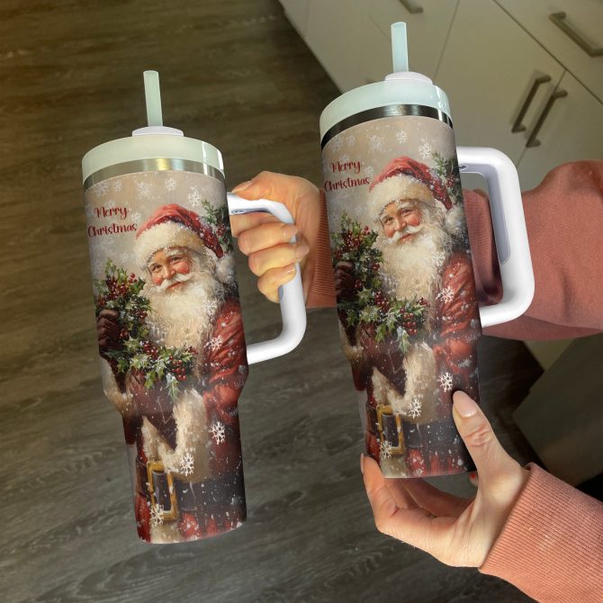 Cheerful Santa Claus Christmas Custom Stanley Quencher 40oz Stainless Steel Tumbler With Handle - Image 2