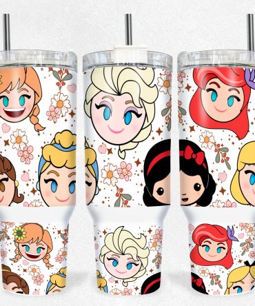 Enchanting Princess Tumbler - Cute Cartoon Design with Straw Lid