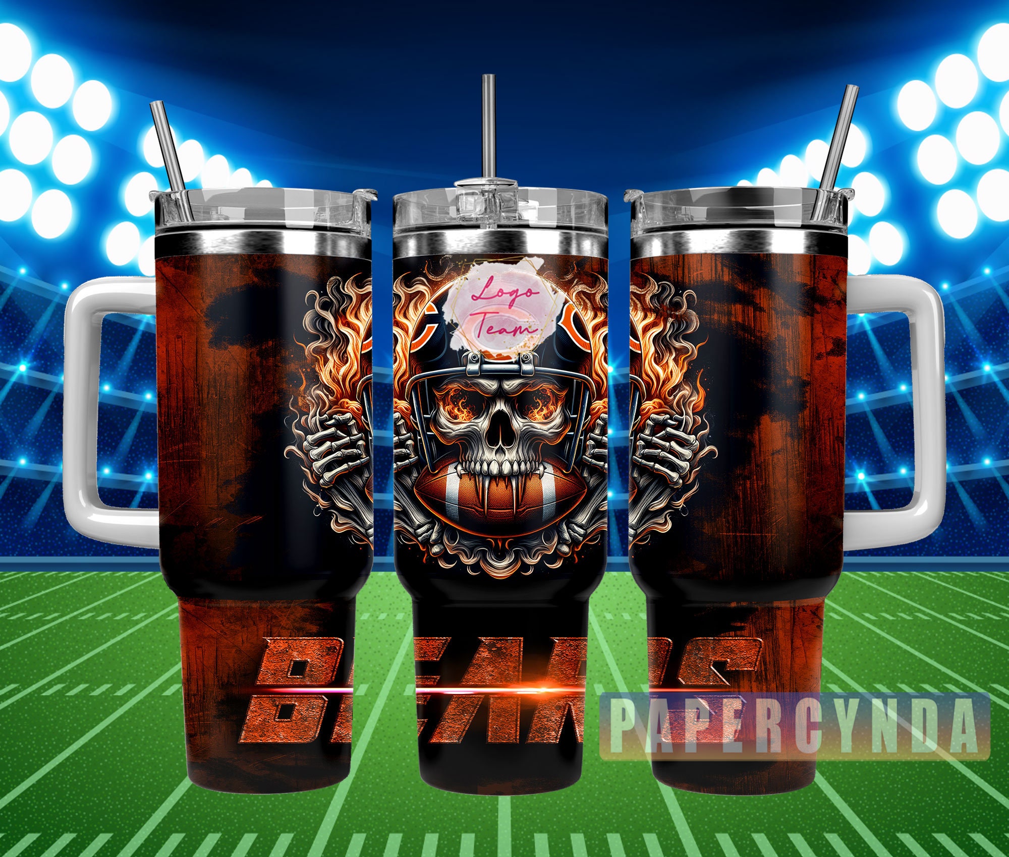 Fiery Skull Football Tumbler with Straw - Perfect for Game Day Enthusiasts