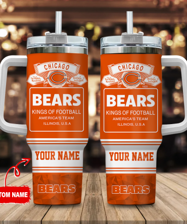 Custom Chicago Bears Insulated Tumbler with Handle & Straw - Personalized Football Fan Gift
