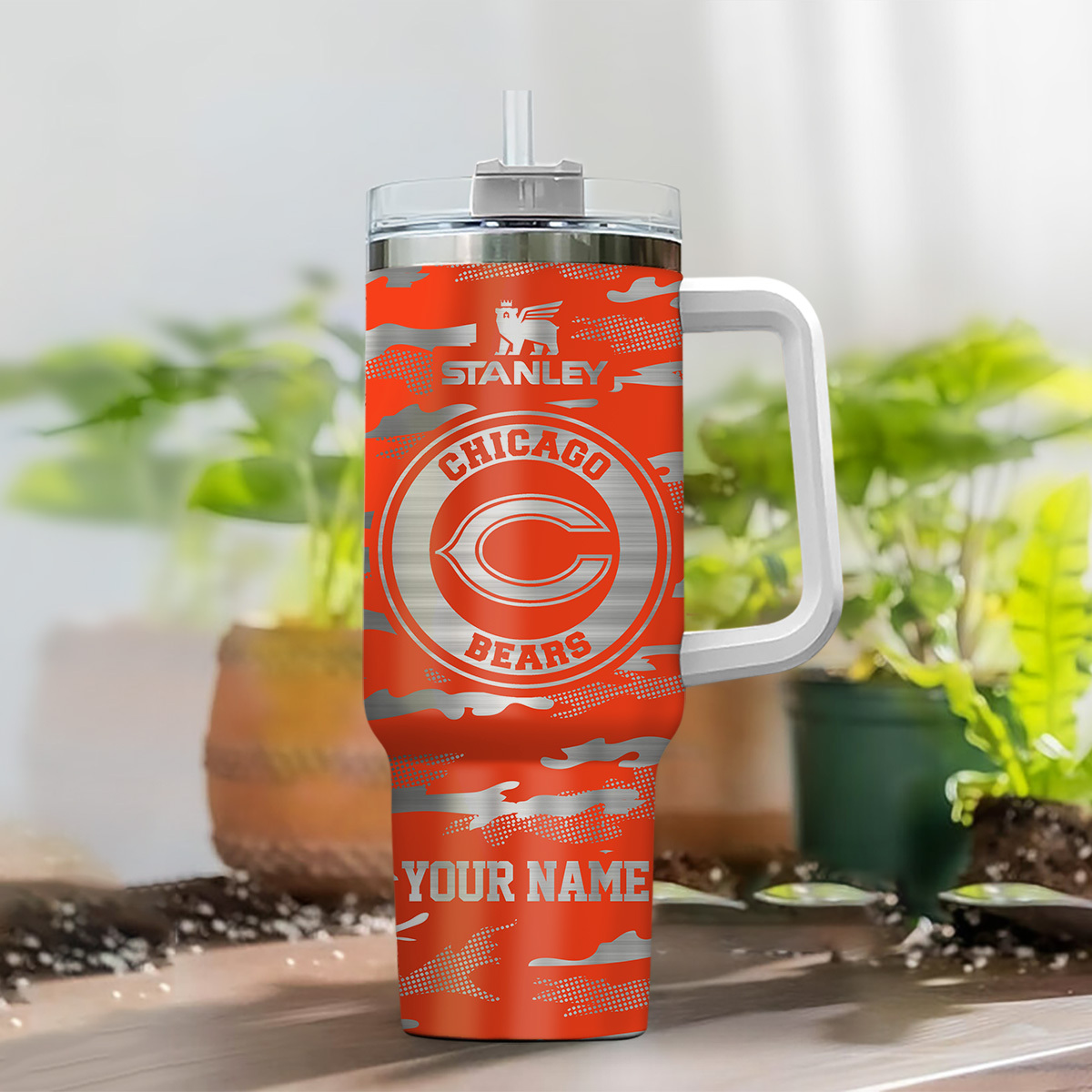 Personalized Chicago Bears Tumbler with Handle & Straw - Custom Name Gift - Image 2