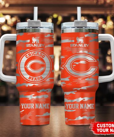 Personalized Chicago Bears Tumbler with Handle & Straw - Custom Name Gift