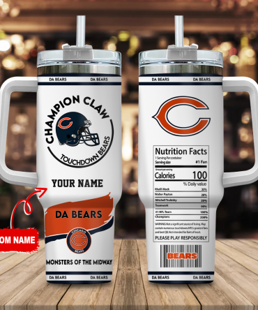 Customizable Bears Tumbler with Straw - Perfect Gift for Football Fans