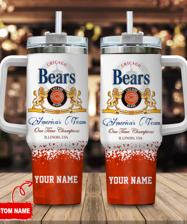 Custom Name Chicago Bears Tumbler - Personalized Fan Mug with Straw and Handle