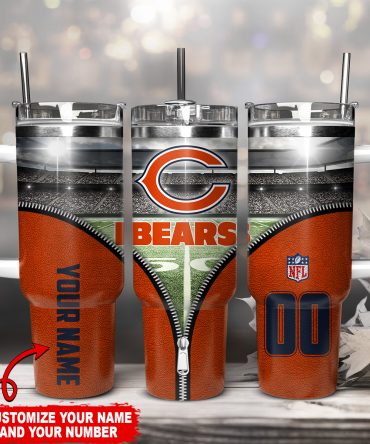 Customizable Bears Tumbler with Handle - Personalized Name & Number, Perfect Gift for NFL Fans