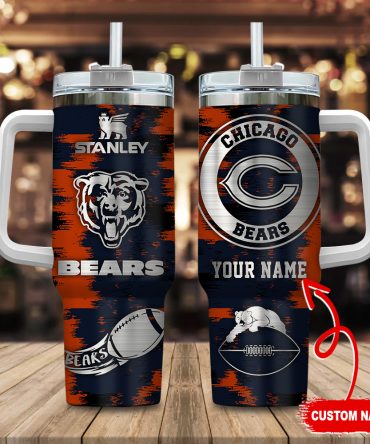 Custom Chicago Bears Tumbler - Personalized NFL Fan Gift with Handle & Straw
