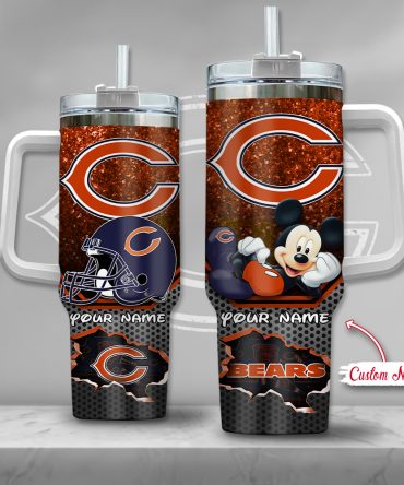 Custom Chicago Bears Tumbler with Mickey Mouse Design - Personalized Sports Fan Gift