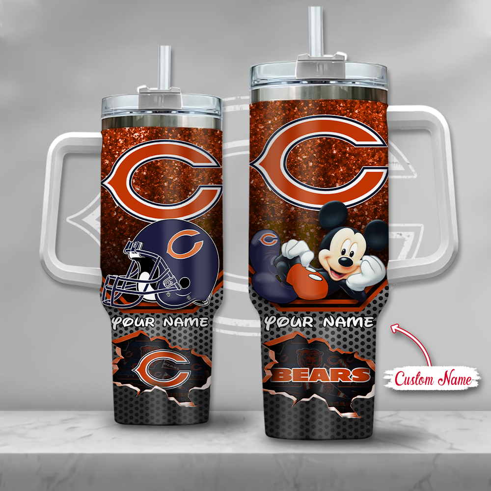 Custom Chicago Bears Tumbler with Mickey Mouse Design - Personalized Sports Fan Gift