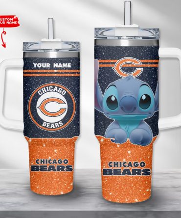 Custom Name Chicago Bears Tumbler with Cute Character Design - 40oz