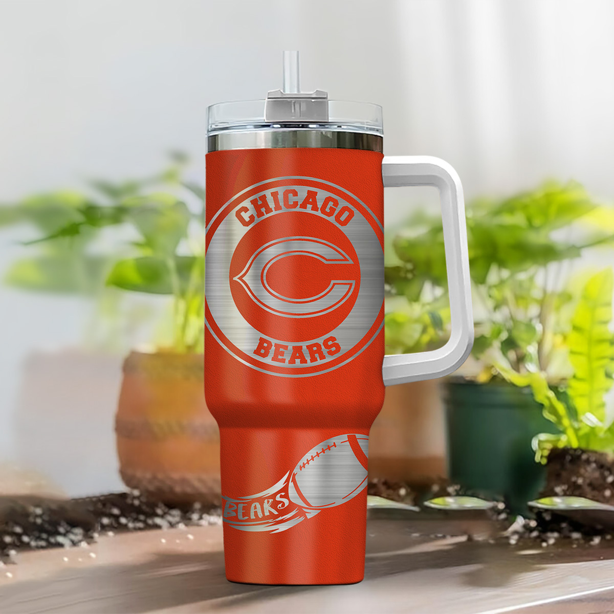 Customizable Chicago Bears Tumbler with Handle - Perfect Gift for Fans! - Image 2