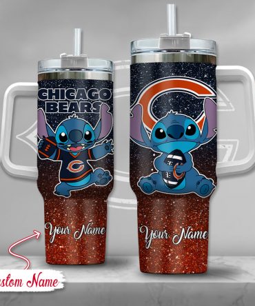 Custom Name Chicago Bears Tumbler with Cute Character Design