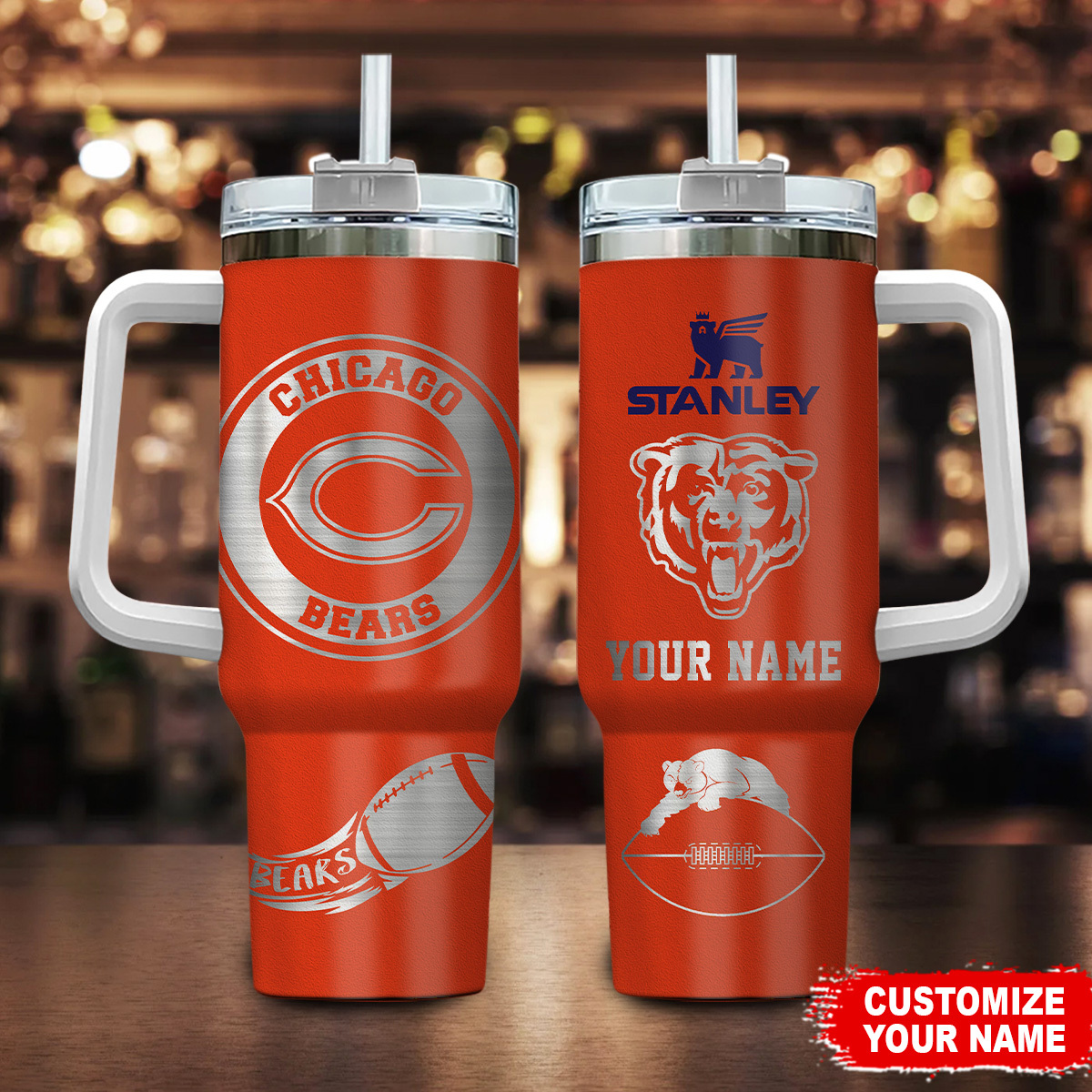 Customizable Chicago Bears Tumbler with Handle - Perfect Gift for Fans!