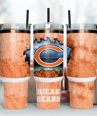 Chicago Bears Tumbler - Insulated Travel Mug with Handle & Straw