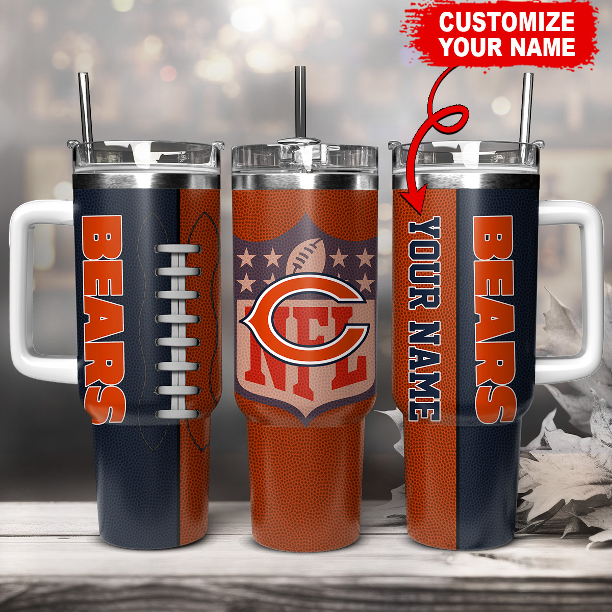 Personalized NFL Team Tumbler with Handle - Custom Name & Logo Design