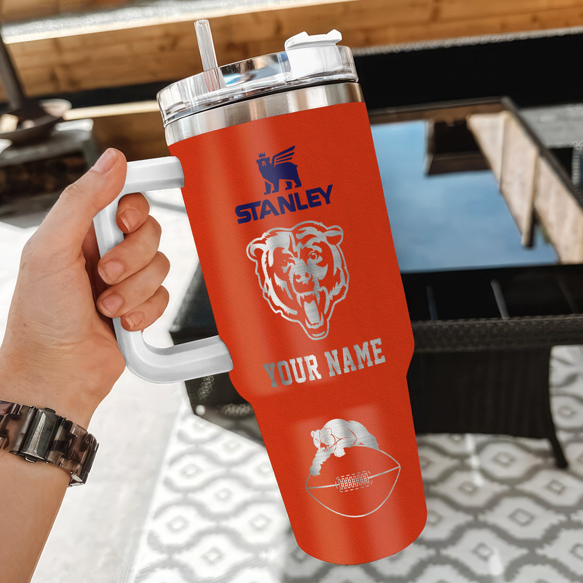 Customizable Chicago Bears Tumbler with Handle - Perfect Gift for Fans! - Image 3