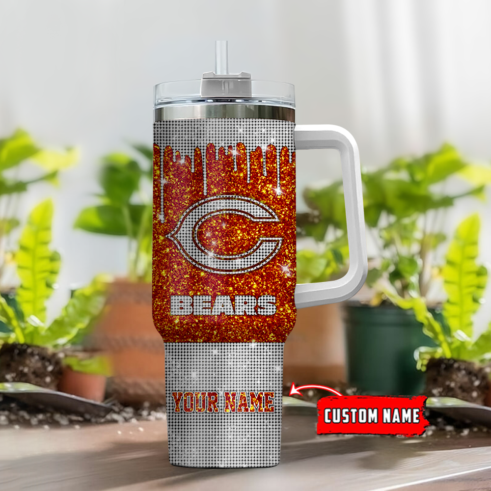 Personalized Glitter Bears Tumbler with Handle & Straw - Custom Name - Image 2