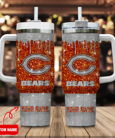 Personalized Glitter Bears Tumbler with Handle & Straw - Custom Name
