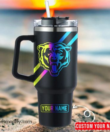 Custom Neon Bear Travel Mug with Handle - Personalized Name Tumbler