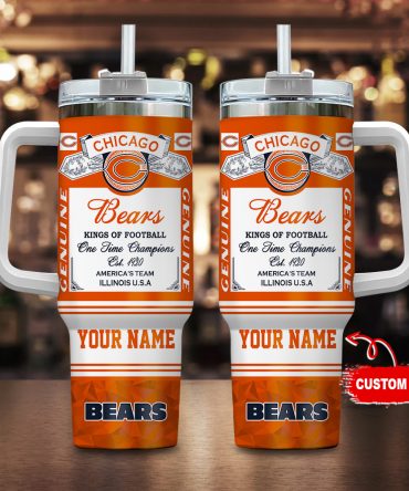 Custom Chicago Football Team Tumbler with Handle - Personalized Name Drinkware