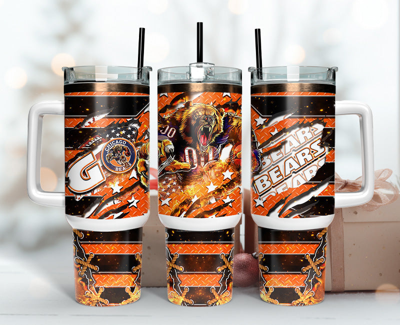 Chicago Bears Fan Tumbler with Handle - 40oz Insulated Travel Mug