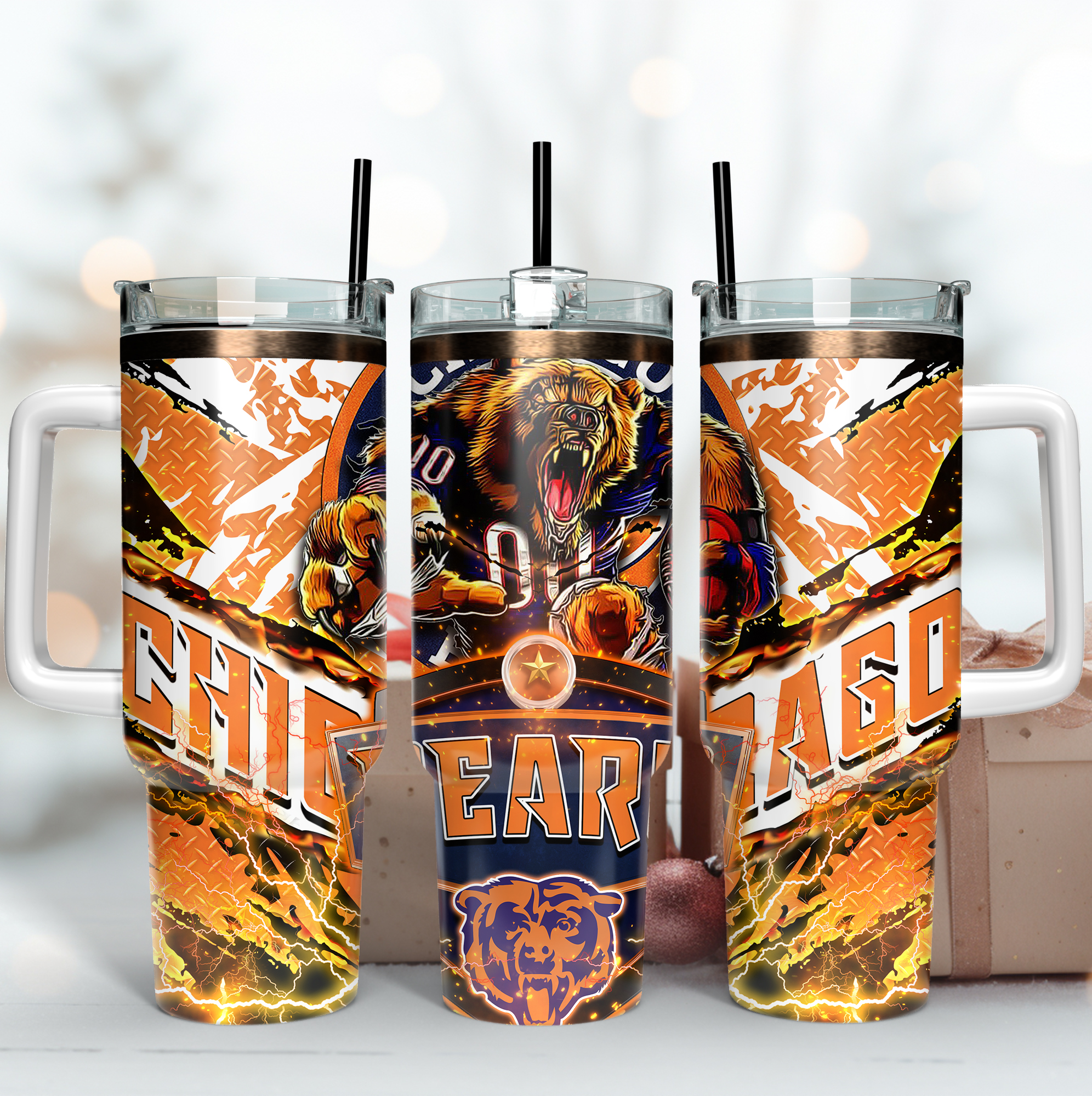 Chicago Bears Tumbler - Ultimate Fan Insulated Drinkware with Handle & Straw