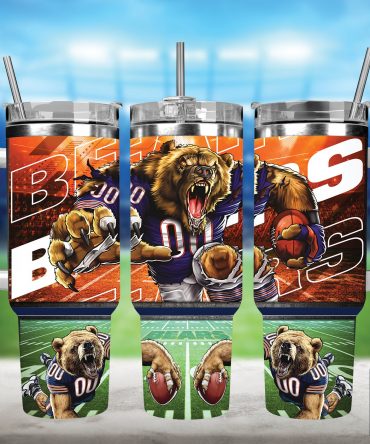 Fierce Football Bear Tumbler - Insulated Sports Mug with Handle & Straw