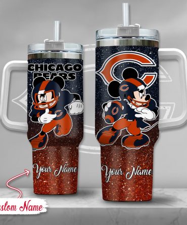 Custom Name Chicago Bears Fan Tumbler with Iconic Character Design