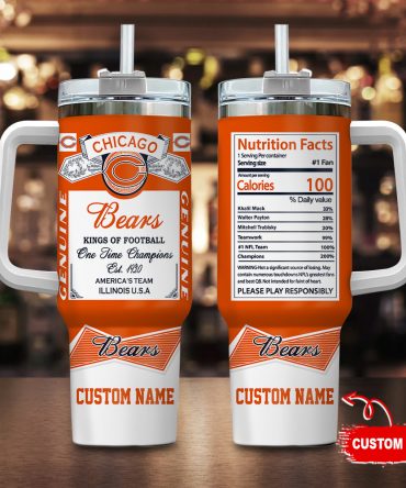 Custom Chicago Bears Tumbler Mug - Personalized Fan Gift with Handle