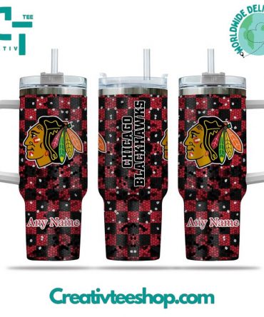 Custom Chicago Blackhawks Tumbler with Handle - Personalized Insulated Mug