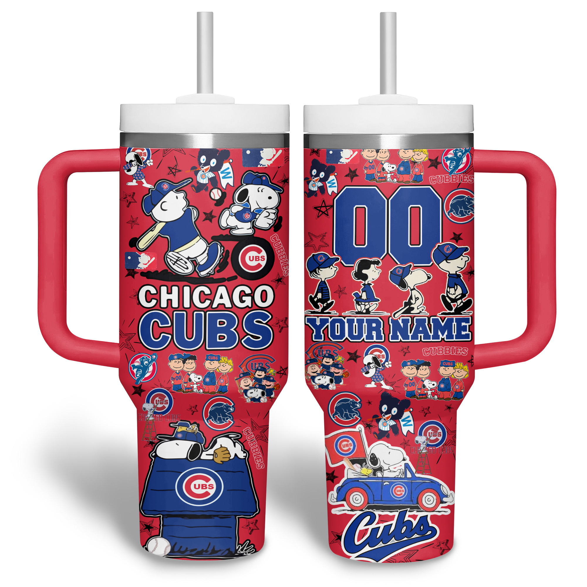 Customizable Chicago Cubs Peanuts Tumbler - Personalized Name & Number - Image 4