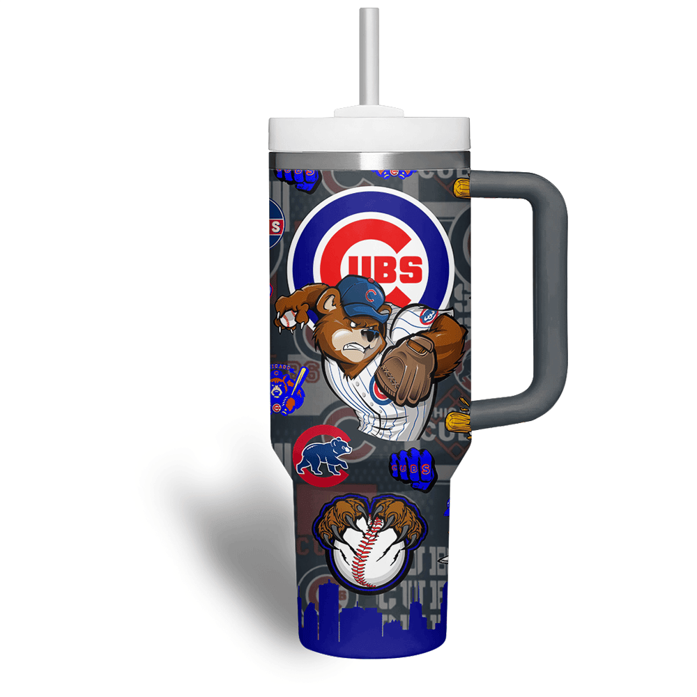 Customizable Cubs Tumbler with Handle - Personalized Name & Iconic Design - Image 3