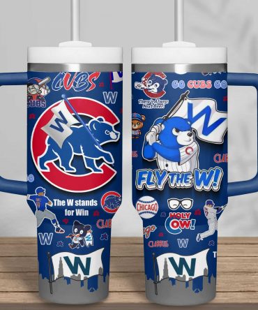 Chicago Cubs Fan Mug - Fly the W! Insulated Travel Tumbler with Handle