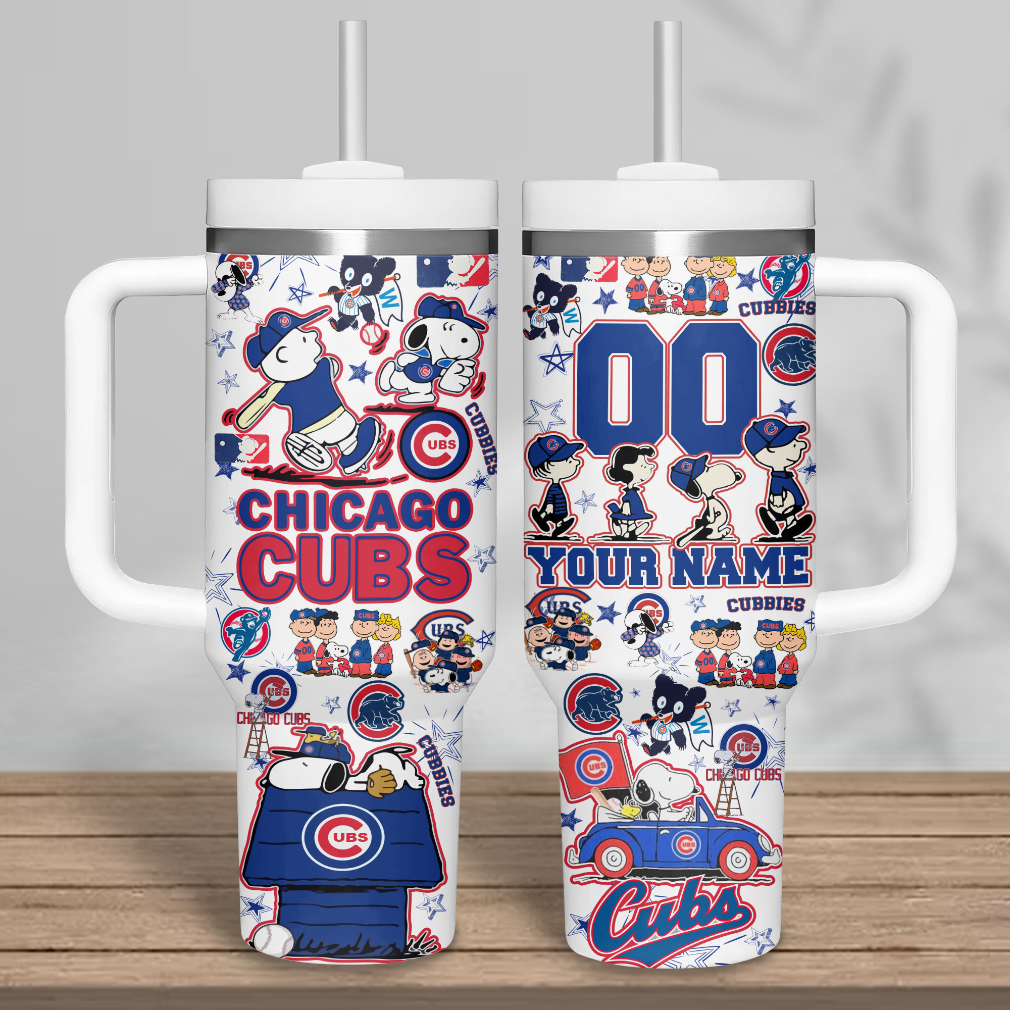 Customizable Chicago Cubs Peanuts Tumbler - Personalized Name & Number - Image 3