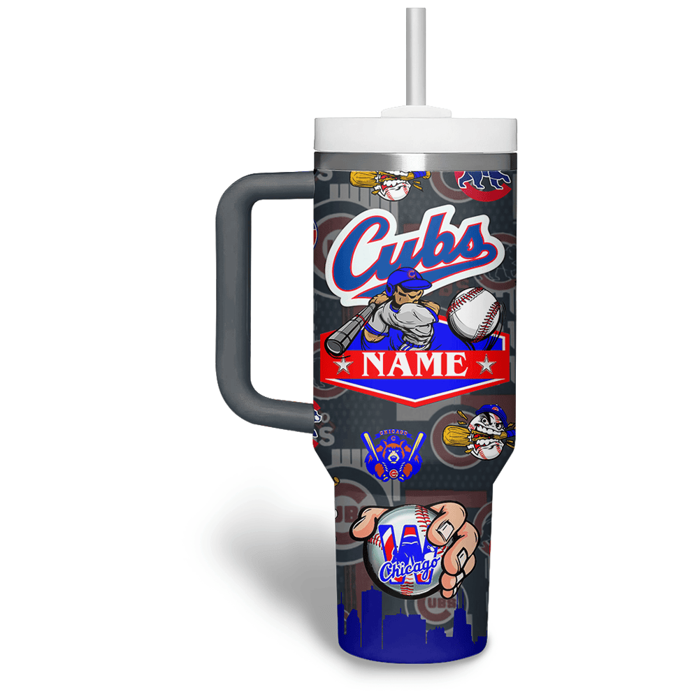 Customizable Cubs Tumbler with Handle - Personalized Name & Iconic Design - Image 4