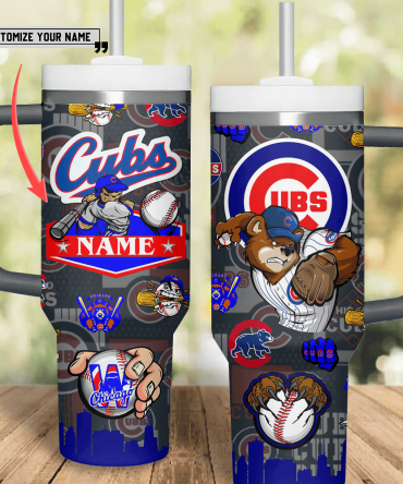 Customizable Cubs Tumbler with Handle - Personalized Name & Iconic Design