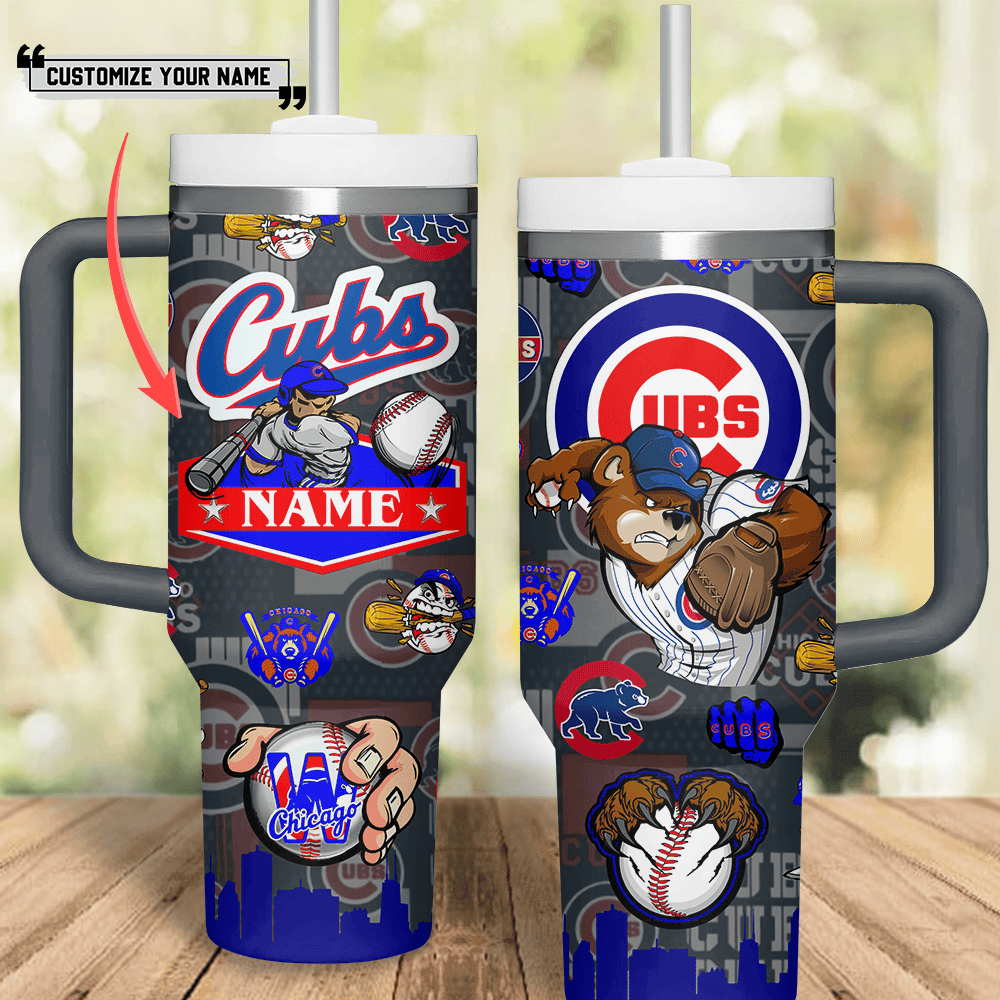 Customizable Cubs Tumbler with Handle - Personalized Name & Iconic Design