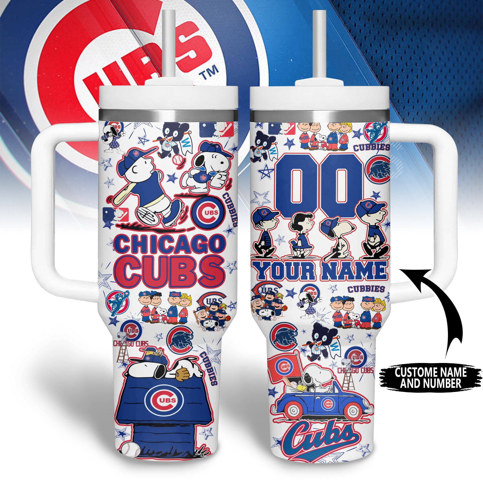 Customizable Chicago Cubs Peanuts Tumbler - Personalized Name & Number