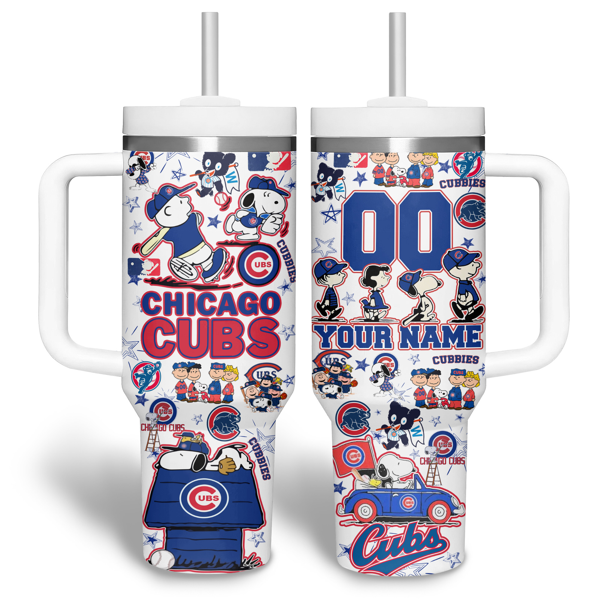 Customizable Chicago Cubs Peanuts Tumbler - Personalized Name & Number - Image 2