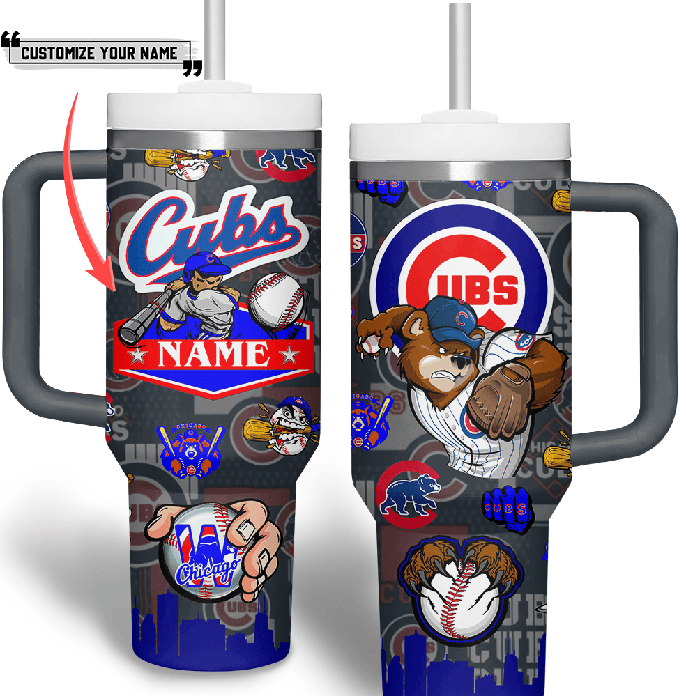 Customizable Cubs Tumbler with Handle - Personalized Name & Iconic Design - Image 2
