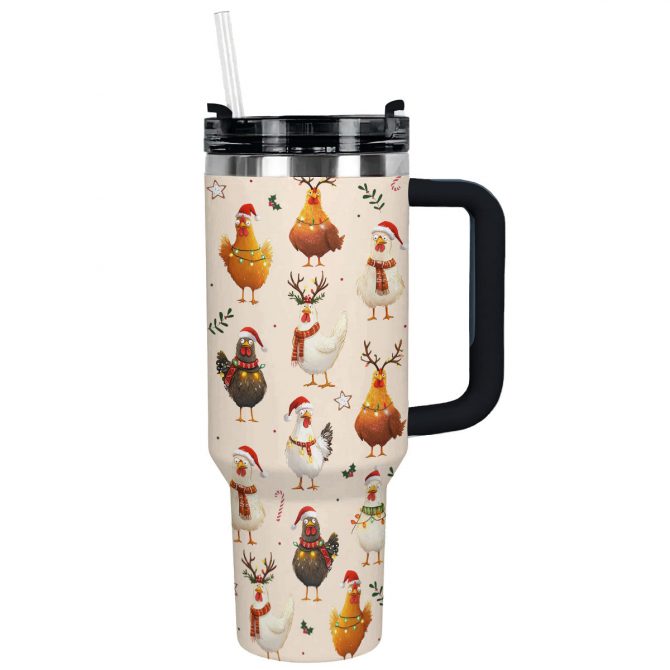 Chicken Holiday Christmas Custom Stanley Quencher 40oz Stainless Steel Tumbler With Handle