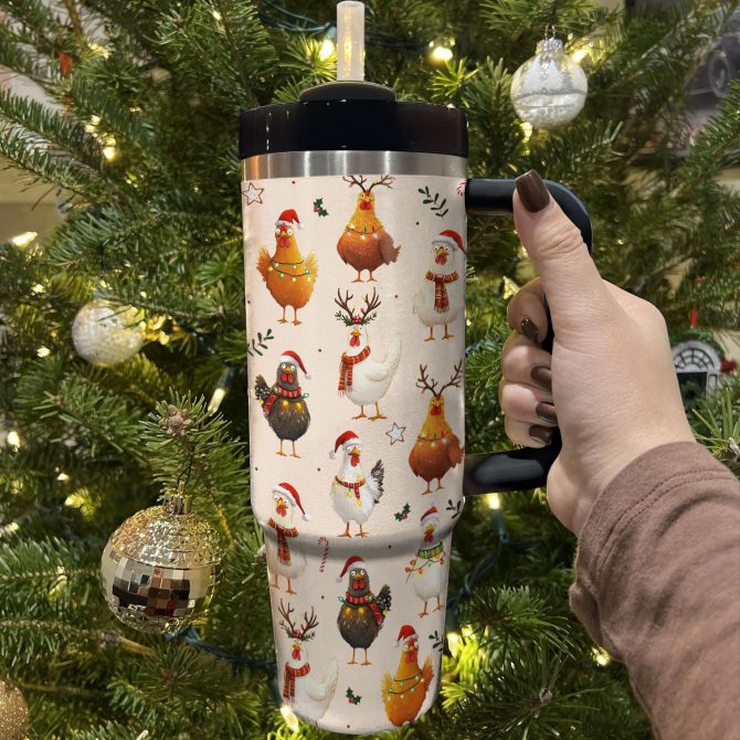 Chicken Holiday Christmas Custom Stanley Quencher 40oz Stainless Steel Tumbler With Handle - Image 2
