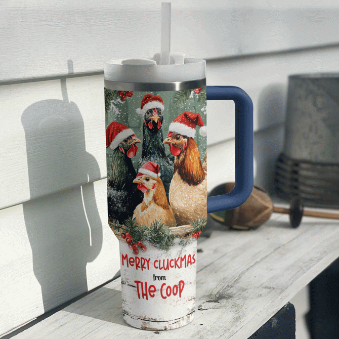 Chicken Merry Cluckmas Christmas Custom Stanley Quencher 40oz Stainless Steel Tumbler With Handle - Image 2