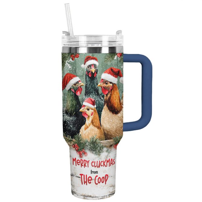 Chicken Merry Cluckmas Christmas Custom Stanley Quencher 40oz Stainless Steel Tumbler With Handle